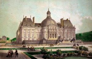 منظر لقلعة Vaux le Visomte (Vaux-le-Vicomte) في مينسي (Seine-et-Marne) ، تم بناؤها حوالي عام 1658. مطبوعات من القرن التاسع عشر مجموعة خاصة بواسطة المدرسة الفرنسية