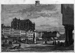 منظر لمدينة بوفيه في الواحة. نقش من عام 1880 في المجموعة الخاصة "La republique illustree". بواسطة المدرسة الفرنسية