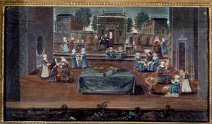 كان منظر منزل Saint Cyr Saint-Cyr عبارة عن بيت تعليمي للفتيات النبلاء الفقيرات أنشأته فرانسواز دوبيني ، ماركيز دي مينتينون (1635-1719) وتديره الراهبات. رسم المدرسة الفرنسية. القرن السابع عشر في باريس ، متحف كارنافالي بواسطة المدرسة الفرنسية