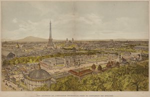 منظر عام للمعرض العالمي مأخوذ من Esplanade des Invalides (نقش ملون) بواسطة المدرسة الفرنسية