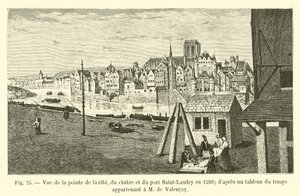 منظر لرأس المدينة ، الدير وميناء سان لاندري عام 1590 ؛ وفقًا لجدول زمني يخص M de Valencay بواسطة المدرسة الفرنسية