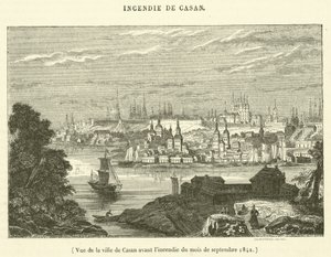 منظر لبلدة كاسان قبل الحريق في سبتمبر 1842 (نقش) بواسطة المدرسة الفرنسية