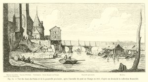 منظر لأبراج القصر والجسر المؤقت ، بعد الحريق في Pont au Change في عام 1621 ، بعد رسم من مجموعة بوناردوت بواسطة المدرسة الفرنسية