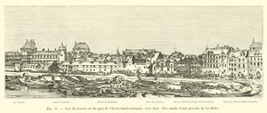 منظر لمتحف اللوفر و quai de l&39;Ecole-Saint-Germain ، حوالي عام 1640 ، فاكس للنقش بواسطة La Belle بواسطة المدرسة الفرنسية