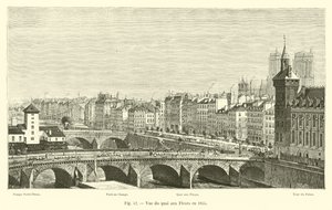 منظر Quai aux Fleurs في عام 1855 بواسطة المدرسة الفرنسية