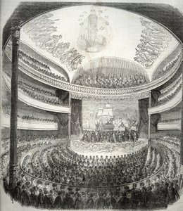 منظر لمسرح rue du Chateau d'eau المعروف سابقًا باسم rue Neuve-Saint-Nicolas - (كان يُطلق عليه اسم "" Concert du XIXe siècle "أو" Eden-Comedie "أو" Nouveau-Theatre du " قصر الماء ") - نقش في" Tableau-de-Paris بواسطة المدرسة الفرنسية