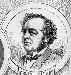 حرب عام 1870 - حكومة الدفاع الوطني: صورة شخصية لإرنست بيكار (1821-1877) ، عضو الحكومة المؤقتة لعام 1870. نقش في "" Le Monde Illustré "" رقم 706 الصادر في 22 أكتوبر بواسطة المدرسة الفرنسية