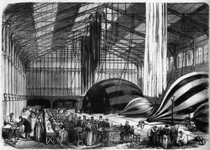حرب 1870 - Siege de Paris: ورش بناء بالون في محطة أورليانز (اليوم ، Gare d'Austerlitz) ، باريس بواسطة المدرسة الفرنسية