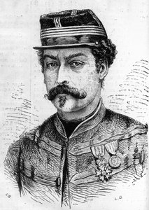 حرب 1870: صورة ليون فرانشتي (1834-1870) ، الجندي الفرنسي ، قائد كشافة نهر السين. نقش في "" Le Monde Illustré "" رقم 714 بتاريخ 17 ديسمبر 1870. بواسطة المدرسة الفرنسية