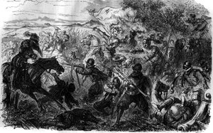 حرب هنري الثلاثة (1585-1586): باتباعًا لأفكار العصبة وزعيمها هنري دي جويز ، انخرط هنري الثالث في تجارة نيمور الموقعة في 7 يوليو. بواسطة المدرسة الفرنسية