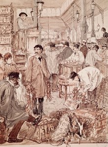 مزاد اللعبة البرية في Les Halles ، رسم توضيحي ، باريس ، فرنسا بواسطة المدرسة الفرنسية
