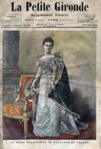فيلهلمين من أورانج ناساو (1880-1962) ، ملكة هولندا من 1890 إلى 1948 ، ابنة ويليام الثالث ، تنازلت عن العرش لابنتها جوليانا. غلاف "La petite Gironde" من مايو ١٨٩٨ (نقش) بواسطة المدرسة الفرنسية