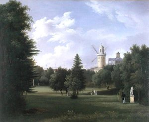 طاحونة هوائية في Folie-Beaujon في باريس ، حوالي 1830 (زيت على قماش) بواسطة المدرسة الفرنسية