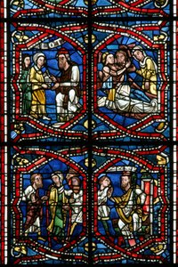 Window w5-R depicting a detail of the design (stained glass) بواسطة المدرسة الفرنسية