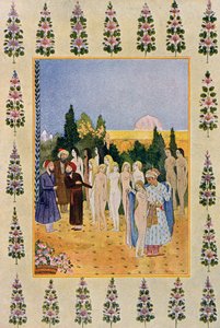 مع عباءة سأحمي عريها ، رسم توضيحي من الليالي العربية ، 1895 (نقش الألوان) بواسطة المدرسة الفرنسية