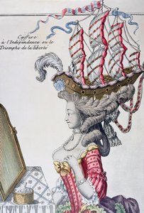 امرأة في ثوب النهار مع تسريحة شعر a la Belle Poule ، فترة الاستقلال الأمريكي ، 1779-1780 بواسطة المدرسة الفرنسية