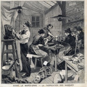 ورشة عمل لتصنيع أقنعة تنكرية لمهرجان ماردي غرا (ماردي غرا). في "" Le Petit Parisien "في 14/2/1897 بواسطة المدرسة الفرنسية