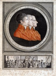 صورة للقناصل الثلاثة ، نابليون بونابرت (1769-1821) ، وجان جاك ريجيس (جان جاك ريجيس) دي كامباسيريس (1753-1824) وتشارلز فرانسوا ليبرون (1739-1824) " بواسطة المدرسة الفرنسية