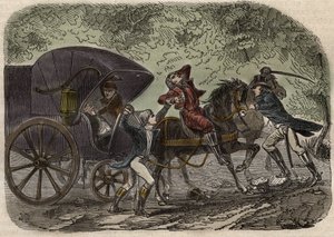 قضية بريد ليون - Affaire du mail de Lyon - تعرض صندوق البريد للهجوم في Seine et Marne من قبل 5 أفراد في 28 أبريل 1796 - نقش في "" الأسباب الشهيرة لجميع الشعوب "بقلم أرماند فوكيه (1817-18؟) 1858 -1867 - مجموعة خاصة بواسطة المدرسة الفرنسية