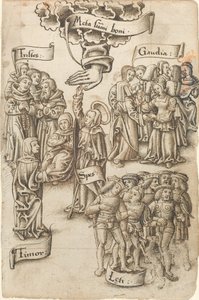 الأمل ، الوصول إلى الجنة ، يقف بين الرجال الحزينين والسعداء ، الأفراح ، والخوف [fol. 19 وجهًا]