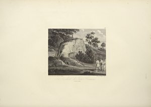 صخرة Inti-Guaicu ، رسمها كوخ ، نقشها Dutterhoffer ، رسم توضيحي من "مناظر كورديليراس وآثار الشعوب الأصلية في أمريكا" بقلم ألكسندر فون هومبولت وأيم بونبلاند بواسطة فريدريش الكسندر بارون فون (بعد) هومبولت