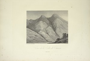 منظر لسيلا دي كاراكاس ، رسمه مارشايس ، محفور بواسطة بوكيه ، رسم توضيحي من "مناظر كورديليراس وآثار الشعوب الأصلية في أمريكا" بقلم ألكسندر فون هومبولت وأيم بونبلاند بواسطة فريدريش الكسندر بارون فون (بعد) هومبولت