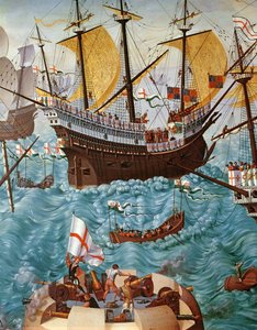 انطلاق هنري الثامن 1491-1547 على متن هنري جريس ديو في 1520 ، المنسوخة من لوحة زيتية فينسنت فولبي على قماش من 148771