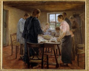 المسيح في الفلاحين لوحة لفريتز فون أودي (1848-1911) 1887-1888 صن. 0،5x0،6 م باريس ، متحف أورسيه بواسطة فريتز فون Uhde