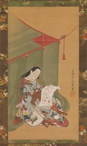 امرأة تقرأ تحت ناموسية ، كاليفورنيا. 1720. بواسطة Fuhiken Tokikaze