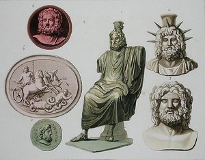 تمثيلات زيوس أو كوكب المشتري أو الجوف ، لوحة 51 من "Le Costume Ancien et Moderne" بقلم Jules Ferrario ، محفور بواسطة DK Bonnatti ، تم نشره من 1820s إلى 30s (لون ليثو) بواسطة (بعد) براماتي