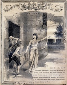 1789 إعلان حقوق الإنسان والمواطن: La Liberte. نقش في "الكتاب الفريد للأخلاق والتعليم المدني ، المخصص لطلاب الدورات الثلاث للمدرسة الابتدائية وتلك الخاصة بالصفوف الابتدائية في مدرسة ليسيز وكليات ، الجزء الثاني