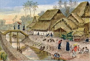 قرية أنامي، الهند الصينية الفرنسية، حوالي عام 1900 (رسم توضيحي)