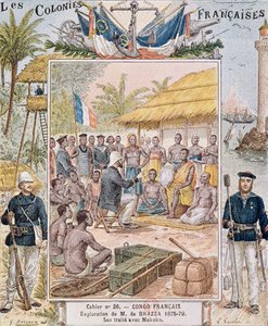استكشاف M. de Brazza (1875-79) معاهدته مع ماكوكو ، رسم توضيحي من "المستعمرات الفرنسية"