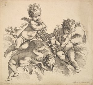 ثلاثة أطفال مع طبق فاكهة ، 1738-1745.