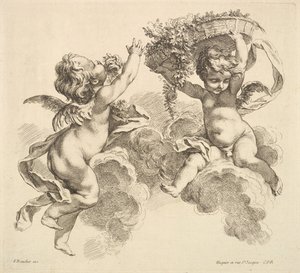طفلان ، أحدهما يحمل سلة بالورود ، 1738-1745.