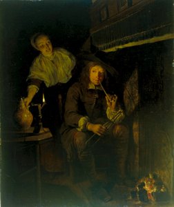 الألمانية: Der Raucher am Kamin The Smoker at the Fireide بواسطة غابرييل ميتسو