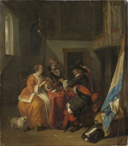 A Card Game - A Card Game ، بقلم ميتسو ، غابرييل (1629-1667). زيت على خشب بواسطة غابرييل ميتسو