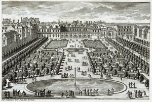 منظر لـ Parc du Palais Royal في باريس. نقش لبيريل ، نهاية القرن السابع عشر. بواسطة غابرييل بيريل