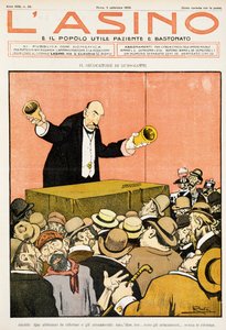 Shell game player, satirical cartoon dedicated to Giovanni Giolitti (1842-1928), from L