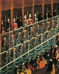 Italy, Veneto, Venice, Meal at San Benedetto Theatre in honour of Dukes of North, close-up بواسطة غابرييل بيلا