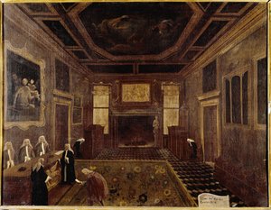 قاعة مجلس العشرة في قصر دوجي (البندقية ، Sala dei Tre Capi del Consiglio dei Dieci) - رسم غابرييل بيلا (كاليفورنيا. البندقية ، مؤسسة Querini Stampalia بواسطة غابرييل بيلا