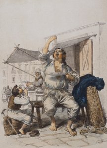 Mangia Maccaroni (Eaters of pasta), by Gaetano Dura (1805-1878), engraving, Italy