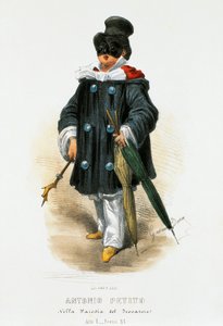 The actor Antonio Petito (1822-1876) in stage costume in the parody The Troubadour, lithograph by Gaetano Dura (1805-1874)