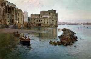 شاطئ البحر في نابولي. لوحة لغايتانو إسبوزيتو (1858-1911)