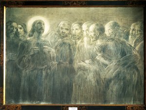 المسيح بين الرسل ، بقلم غايتانو بريفياتي (1852-1920) ، فحم على قماش بواسطة غايتانو بريفياتي