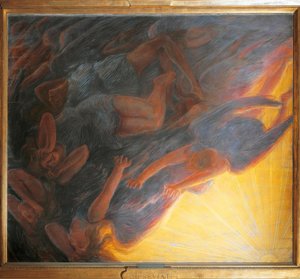 سقوط الملائكة ، اللوحة المركزية الثلاثية ، 1913 ، بواسطة غايتانو بريفياتي