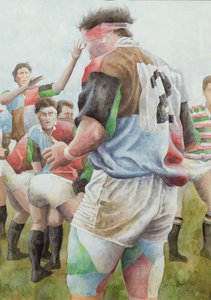 مباراة الرجبي: Harlequins v Northampton ، Brian Moore at the Line Out ، 1992 (مرحاض) بواسطة غاريث لويد بول