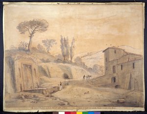 The Antique Fountain and Arch at Grottaferrata, Rome (pen & ink with watercolor on paper) بواسطة غاسبار فان ويتل