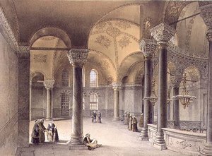 آيا صوفيا ، اللوحة 14: المعرض الشرقي ، نقش لويس هاغي (1806-1885) نُشر عام 1852 (ليثو) بواسطة غاسبار (بعد) فوساتي