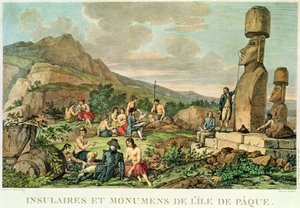 سكان الجزيرة وآثار جزيرة الفصح ، اللوحة 11 من أطلس فوياج دي لا بيروز ، 1785-88 (نقش)